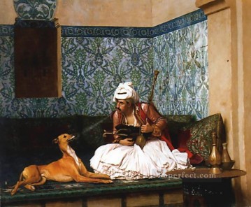 greek Painting - Arnaut blowing Smoke at the Nose of his Dog Greek Arabian Orientalism Jean Leon Gerome
